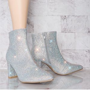 Silver rhinestone booties